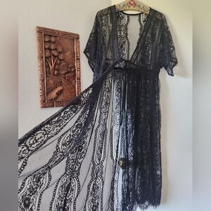 Black Lace Beach coverup / duster cardigan